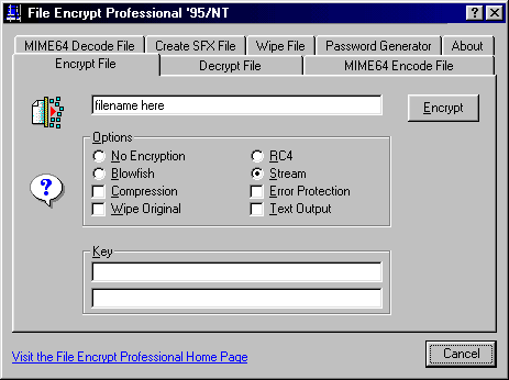 Click on this picture for an interactive view of File Encrypt Professional '95/NT